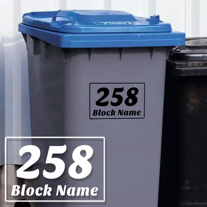 

3 шт., пользовательские наклейки на мусорное ведро с именем и номером улицы, водонепроницаемые для легкой идентификации, самоклеящиеся