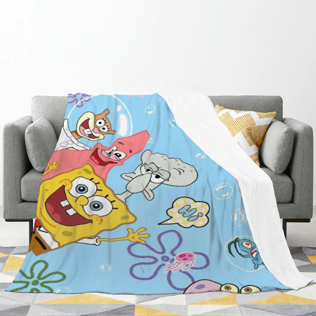 SpongeBob Medium Blanket Soft comforter sets throw for Couch Warm Flannel Blankets Bedroom Décor