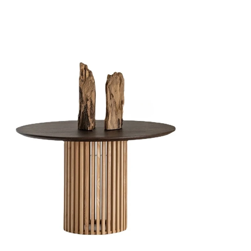 Nordic Style Solid Wood round Table Small Apartment Dining Table Log Simple Large round Designer Conference Table