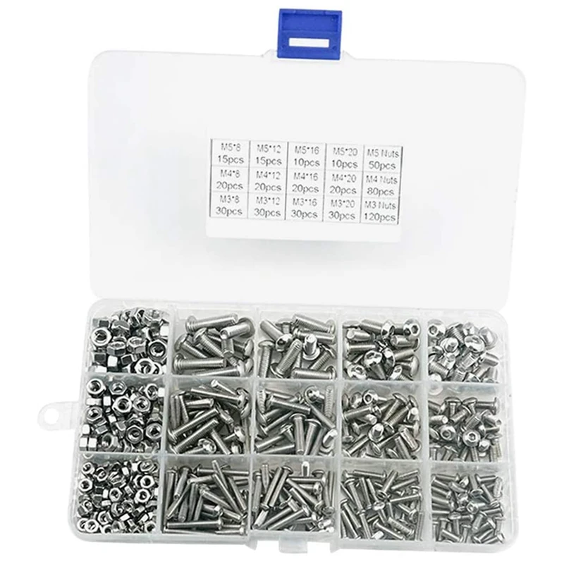 

500 Pcs M3 M4 M5 Hex Button Socket Head Cap Screw Nut Hexagon Metric Thread Machine Bolt Assortment Kit Set