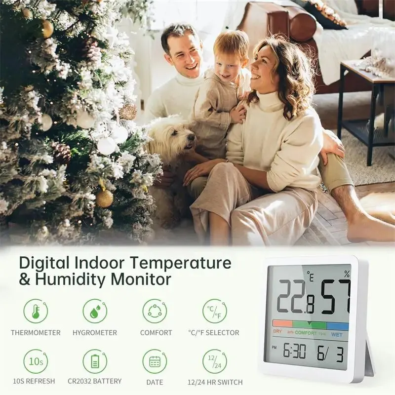 Thermohygrometer LCD Electronic Digital Temperature Humidity Meter Home Thermometer Hygrometer Indoor Outdoor Weather Station