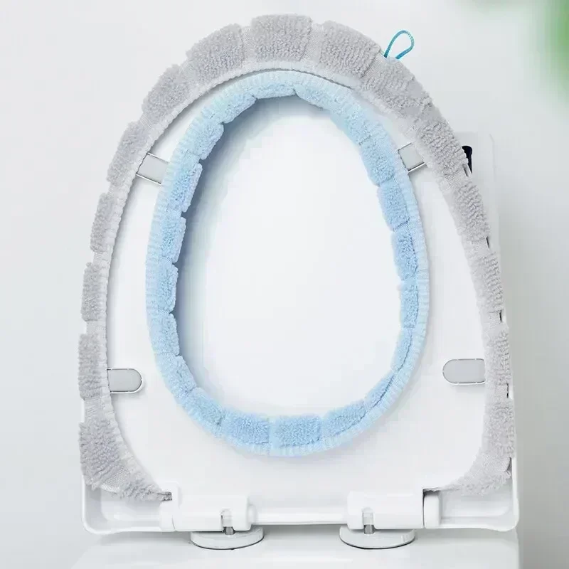 

1 Pack Stitched Color Portable Knitted Toilet Mat Thickened Washable Antifreeze Toilet Cover Thickened Knitted O Type Universal