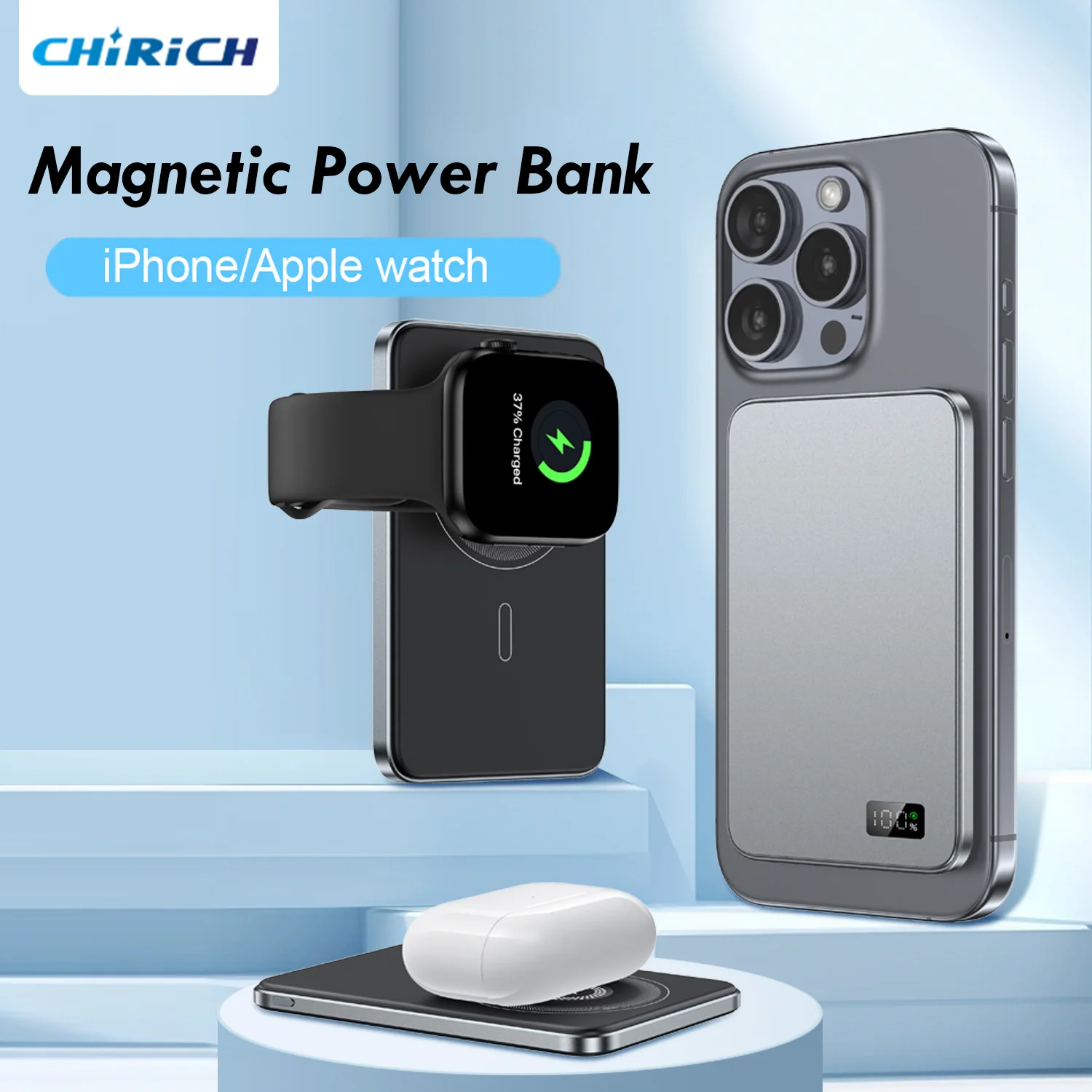 

For Apple Watch 3in1 Magnetic Wireless Power Bank 10000mAh External Battery Slim Fast Charger for iWatch iPhone Samsung Xiaomi