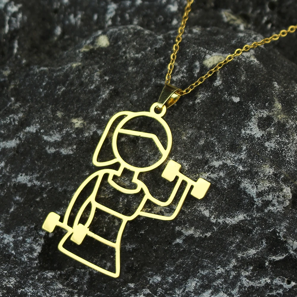 Fashion Weight Plate Dumbbell Pendant Gym Fitness Equipment Barbell Necklace Domineering Muscular Men Fitness Necklace Gifts