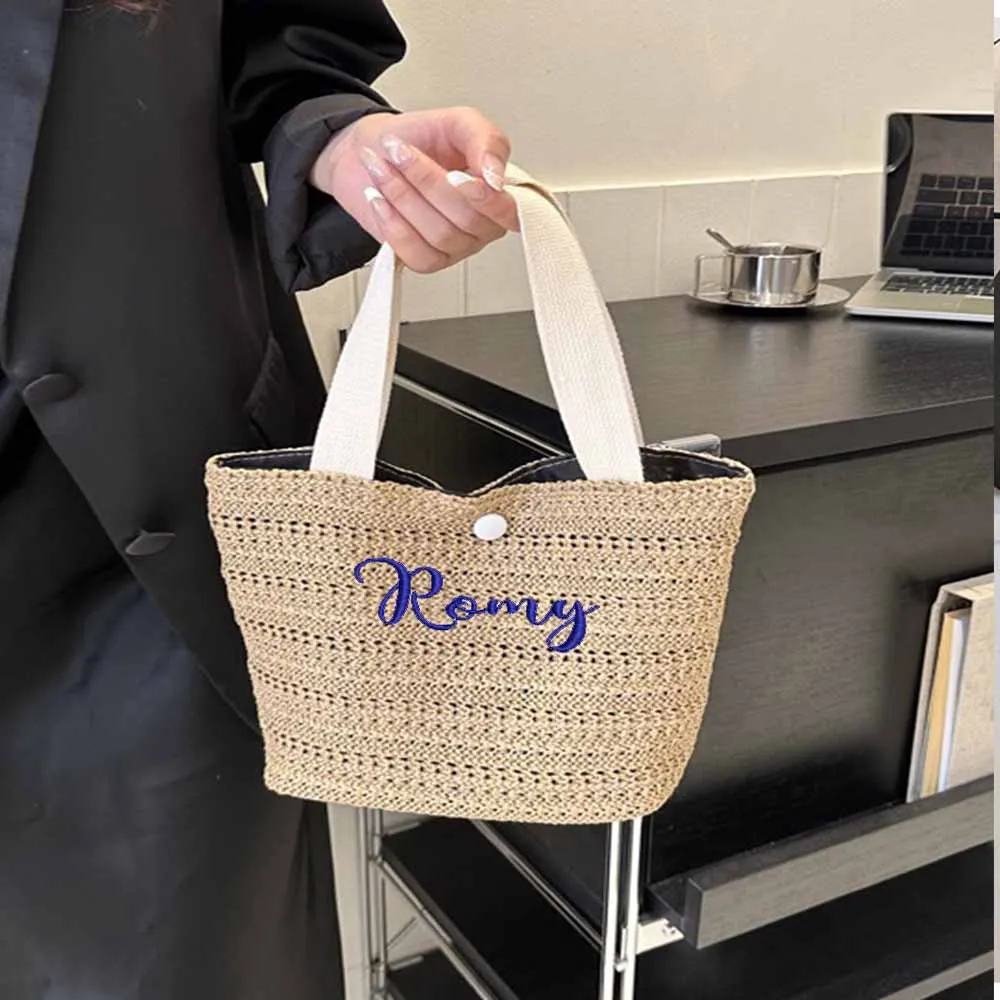 Grass Woven Gift Bag, Portable Fashionable Woven Bag, Beach Bag For Single Women, Proposal Gift, Custom Retro Grass Woven Bag