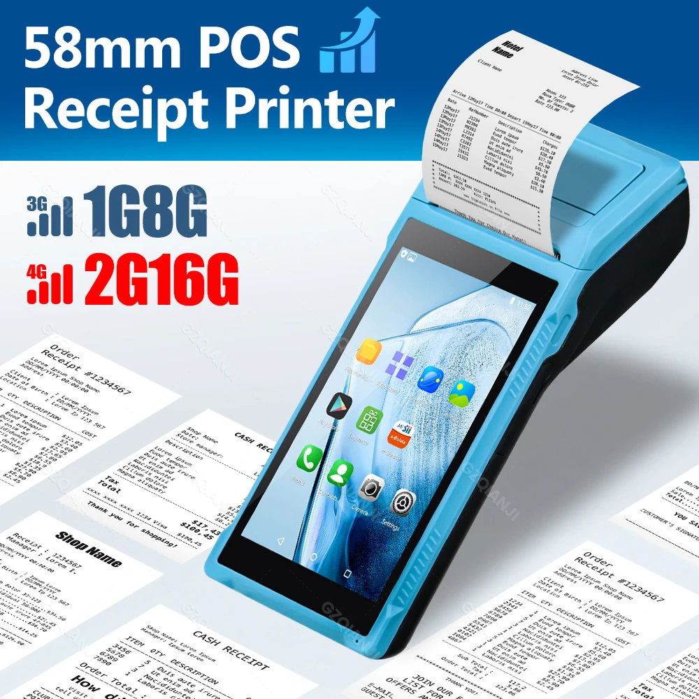 3G 4G Android PDA Handheld POS Terminal With 58mm Thermal Printer Bluetooth WiFi 5.5 Inch Touch Screen All in one Loyverse POS