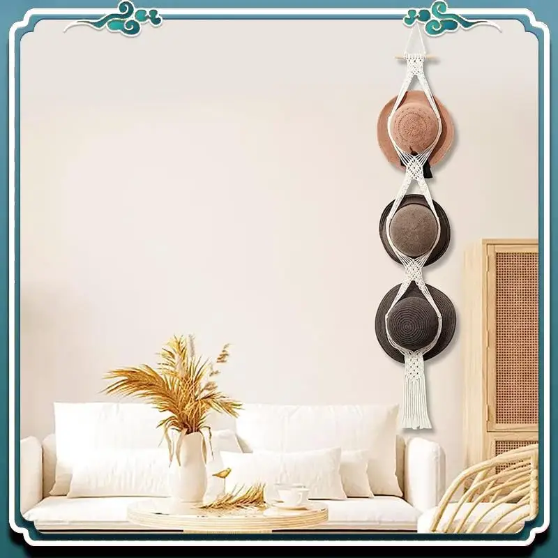 Macrame Hat Rack For Hanger Wall Display, Bohe Mia Hat Holder For Organizer Storage Decorative Wide Brim Cap - 2Pack