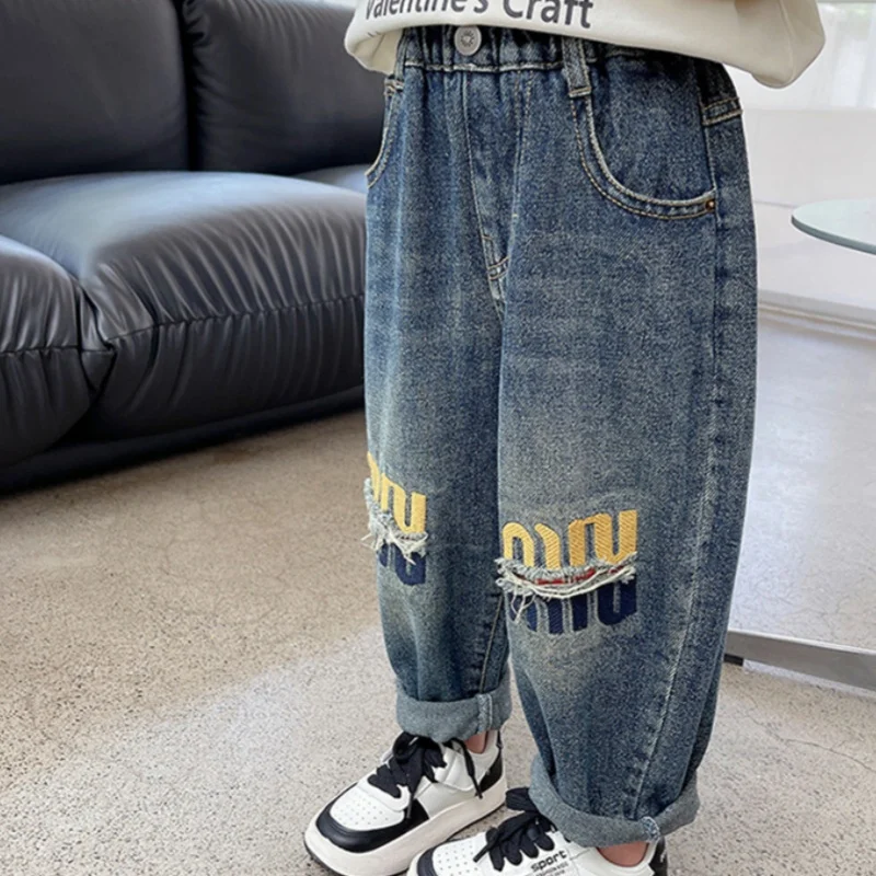 Girls Jean Pants Long Trousers Cotton 2024 Beauty Spring Autumn Teenagers Baby's Kids Pants High QualityTeenagers Children's Clo