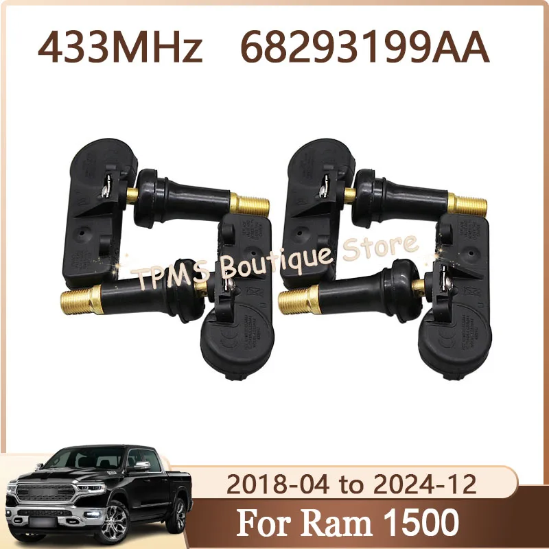 

433MHz 4pcs 68293199AA Car Tire Sensors System TPMS Sensor Car Accessories For Ram 1500 2018-2024