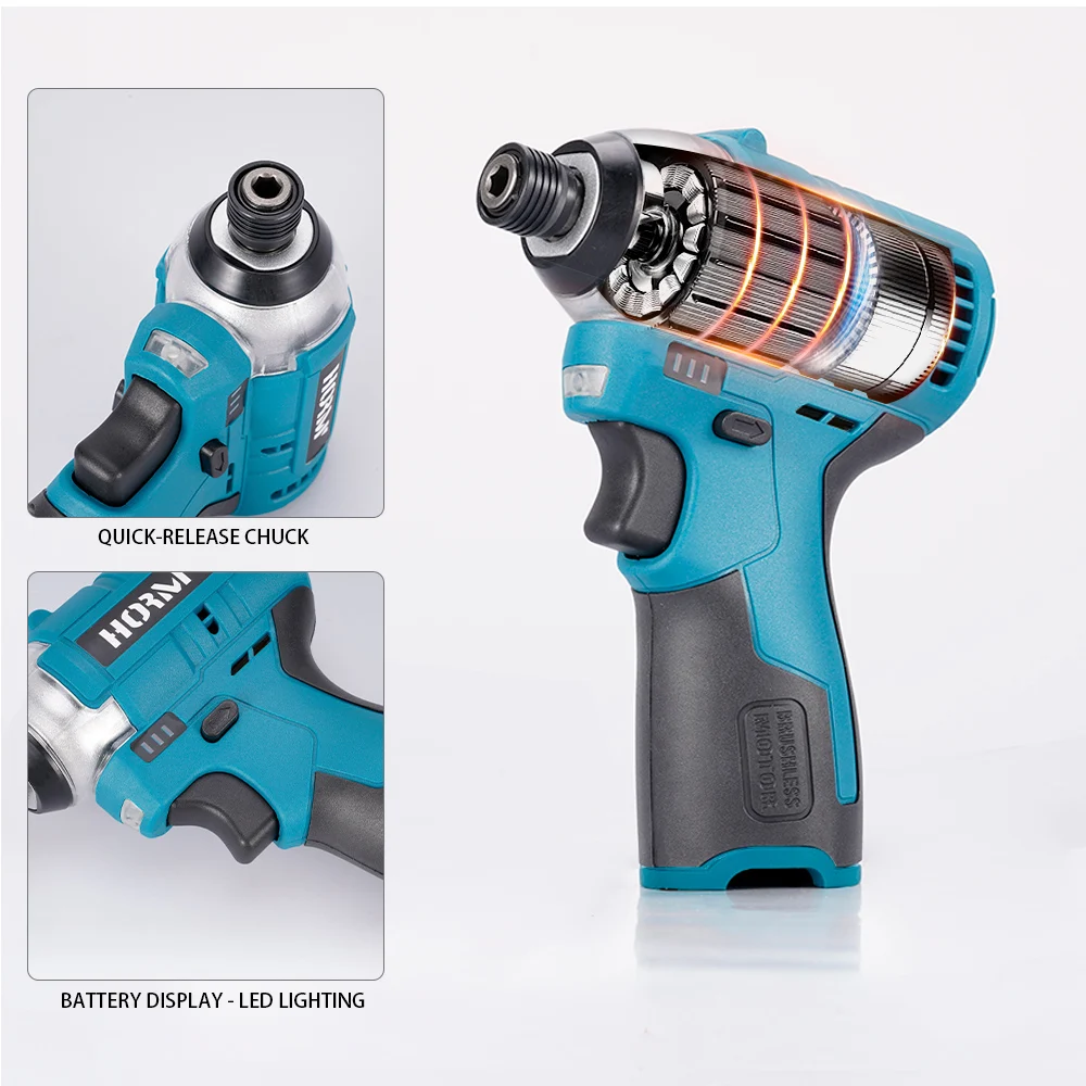 

120N.m Brushless Impact Screwdriver Cordless Electric Drill 1/4" Screw Driver Mini Fastening Tool For Makita 10.8V Battery