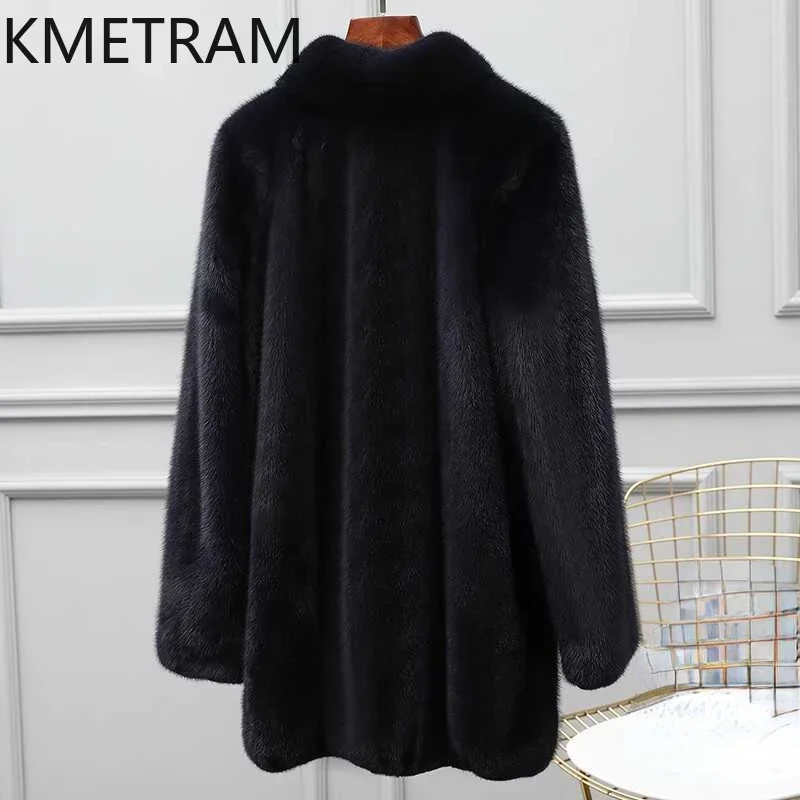 KMETRAM Natural Mink Fur Coat Winter Luxury Mid Length Fur Jacket Warm New in Coats Clothes for Women 2024 Manteaux Hiver Femme