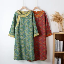 Classical National Nightdress Women's Cotton Gauze Nightgowns Autumn Loose Chinese Style Long Dress Long Sleeve Sleepwear