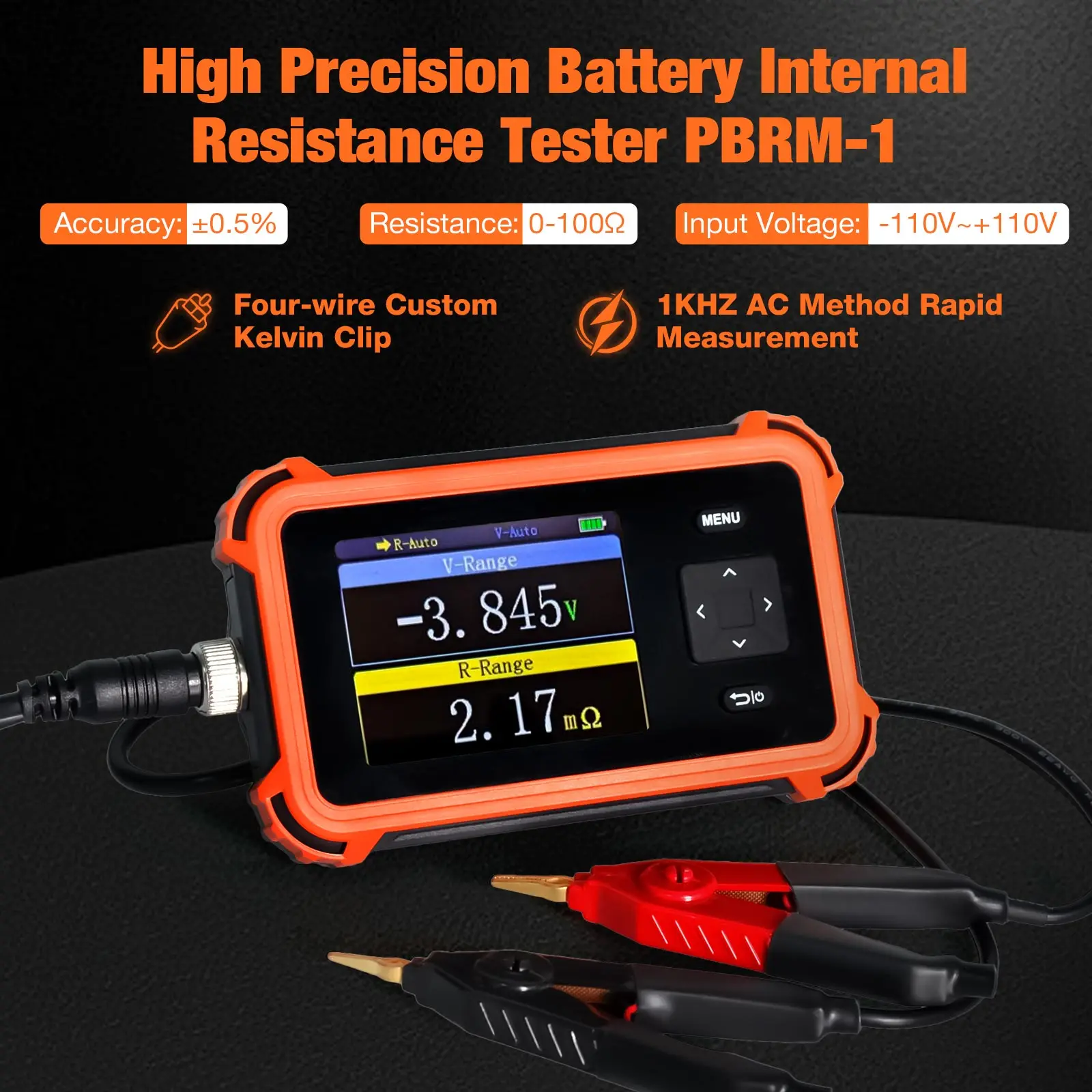 Измеритель внутреннего сопротивления аккумулятора PBRM-1 с 4-проводными клеммами Кельвина, 110 В, 100 Ом, 1 кГц, портативный вольтметр переменного тока с TFT-дисплеем 2,8 дюйма