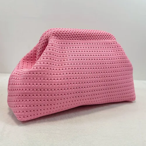 Bolso de mano de playa de Color liso para mujer, bolso de banquete calado de gran capacidad, bolso de bola de masa elástico suave, bolso de ganchillo de verano
