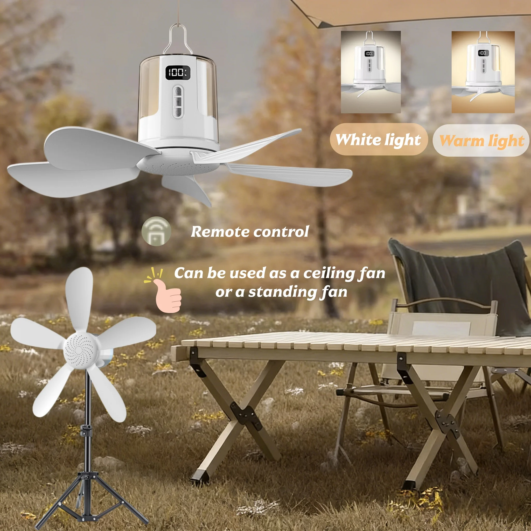 xiaotree-led-ライト-ファン付き-ポータブル-サイレント-シーリングファン-ライト-充電式ランプ-リモコン-10800mah-寝室-キャンプ用