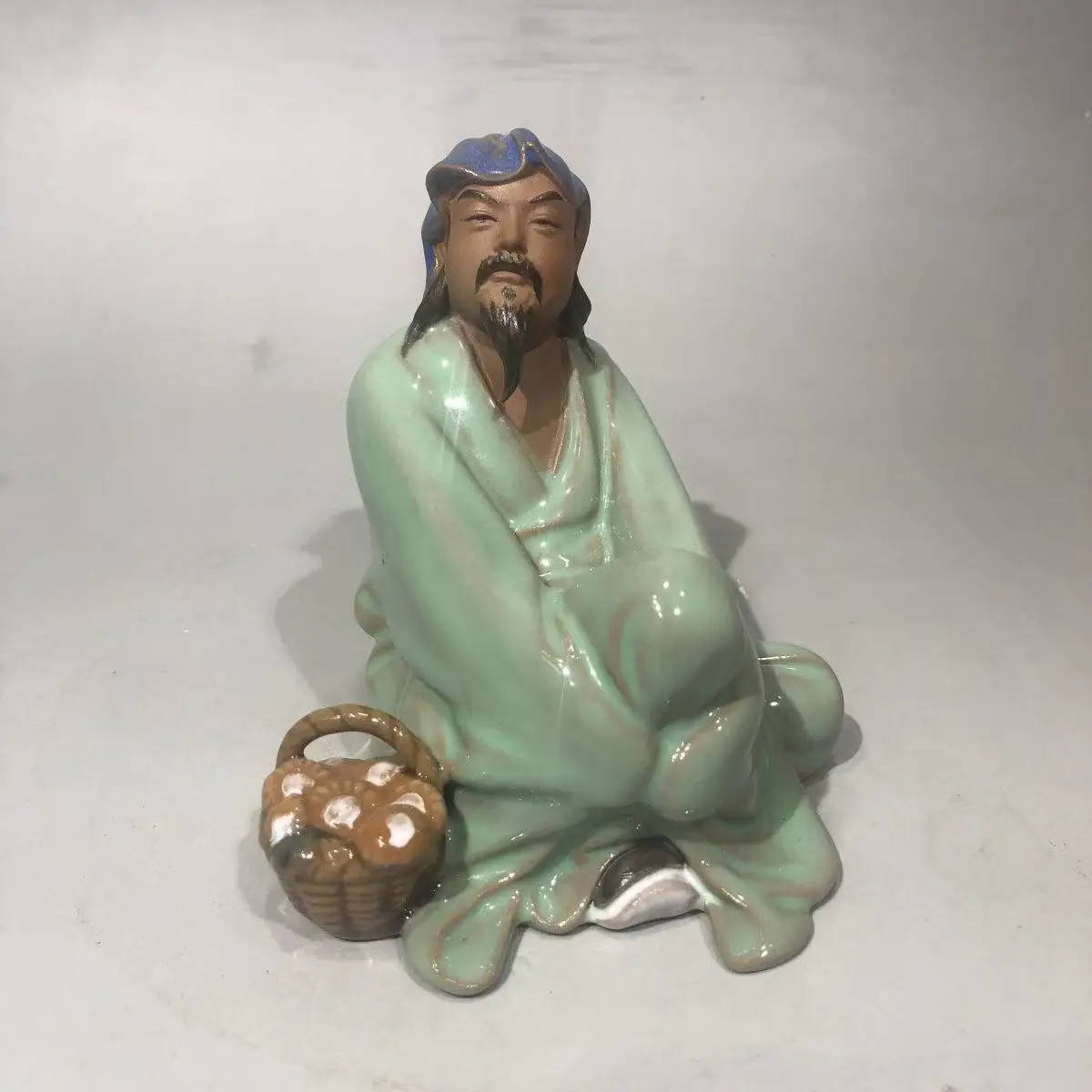 

RARE Old Decoration porcelain Tao Yuanming picks baskets Sculpture Figure Shiwan Ceramics