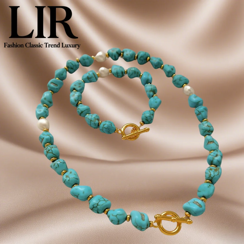 

LIR 2025 New Vintage Pearl Stone Necklace Bracelet Set: Blue - White Color Block, Face - Slimming, Women’s Jewelry