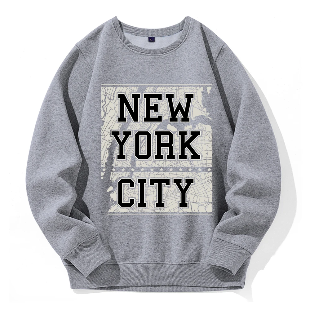 New York City Personality Printing Sweatshirt Mens Autumn Warm Sportswear Simple Comfortable Pullover Street Fashion Tracksuit