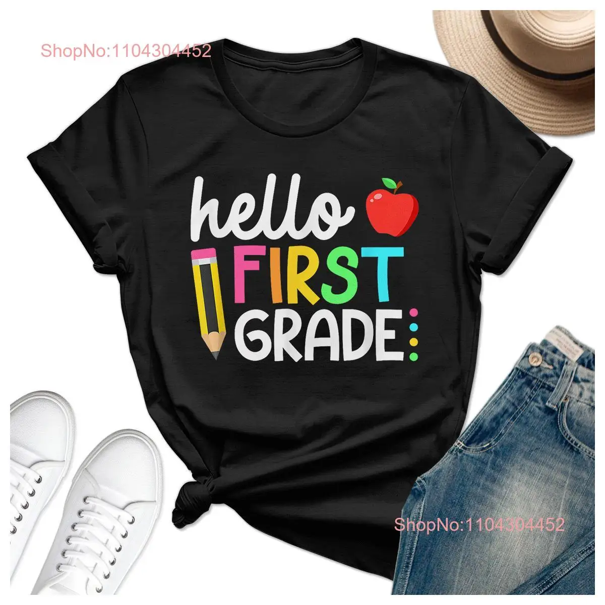 T Shirt Hello First Grade Team 1st Back To School Teacher Kids Women Girl  long or short sleeves