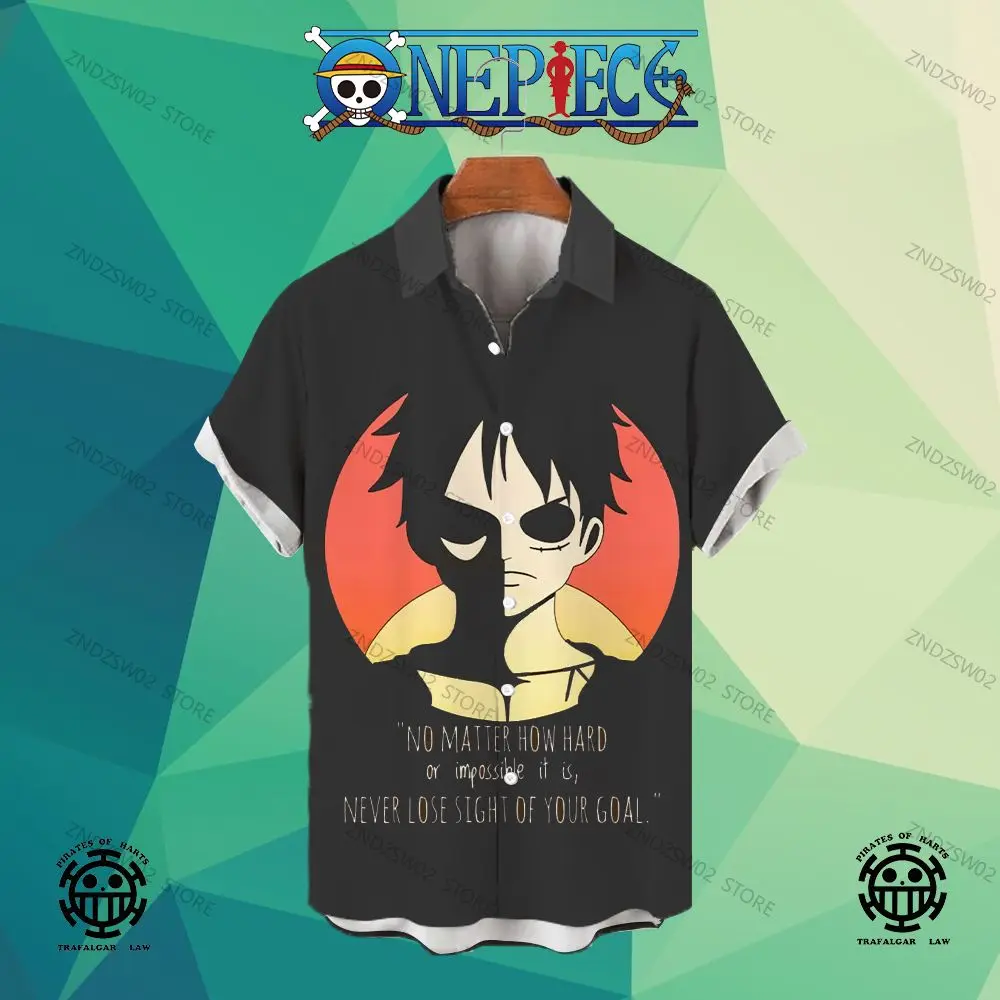 Summer One Piece Shirts for Men Hawaii Monkey D Luffy Original Men's Anime Clothes Zoro Blouses Harajuku Beach Social Shirt 2023