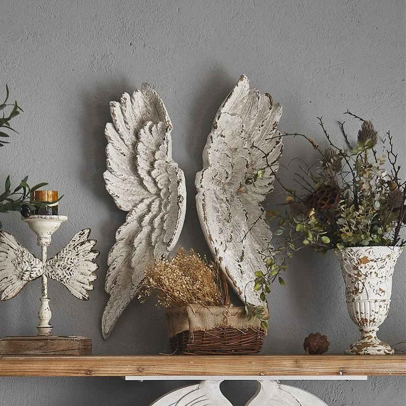 

American retro wall hanging angel wing wall decoration, antique craftsmanship, living room wall decoration