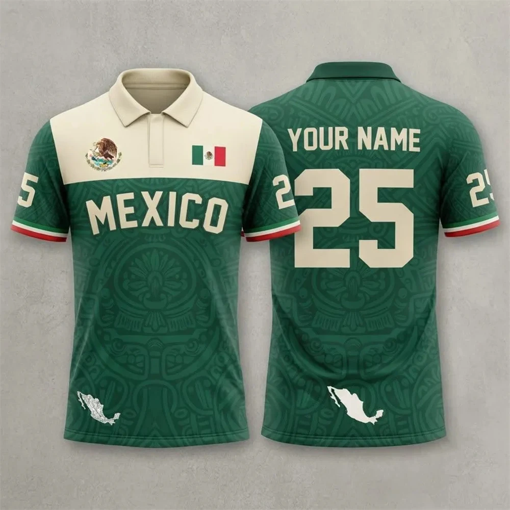 Personalized Mexico Flag Polo Shirt Custom Name Number Print Short Sleeve Tops For Football Fan Daily Holiday Casual Sports Tee view 4