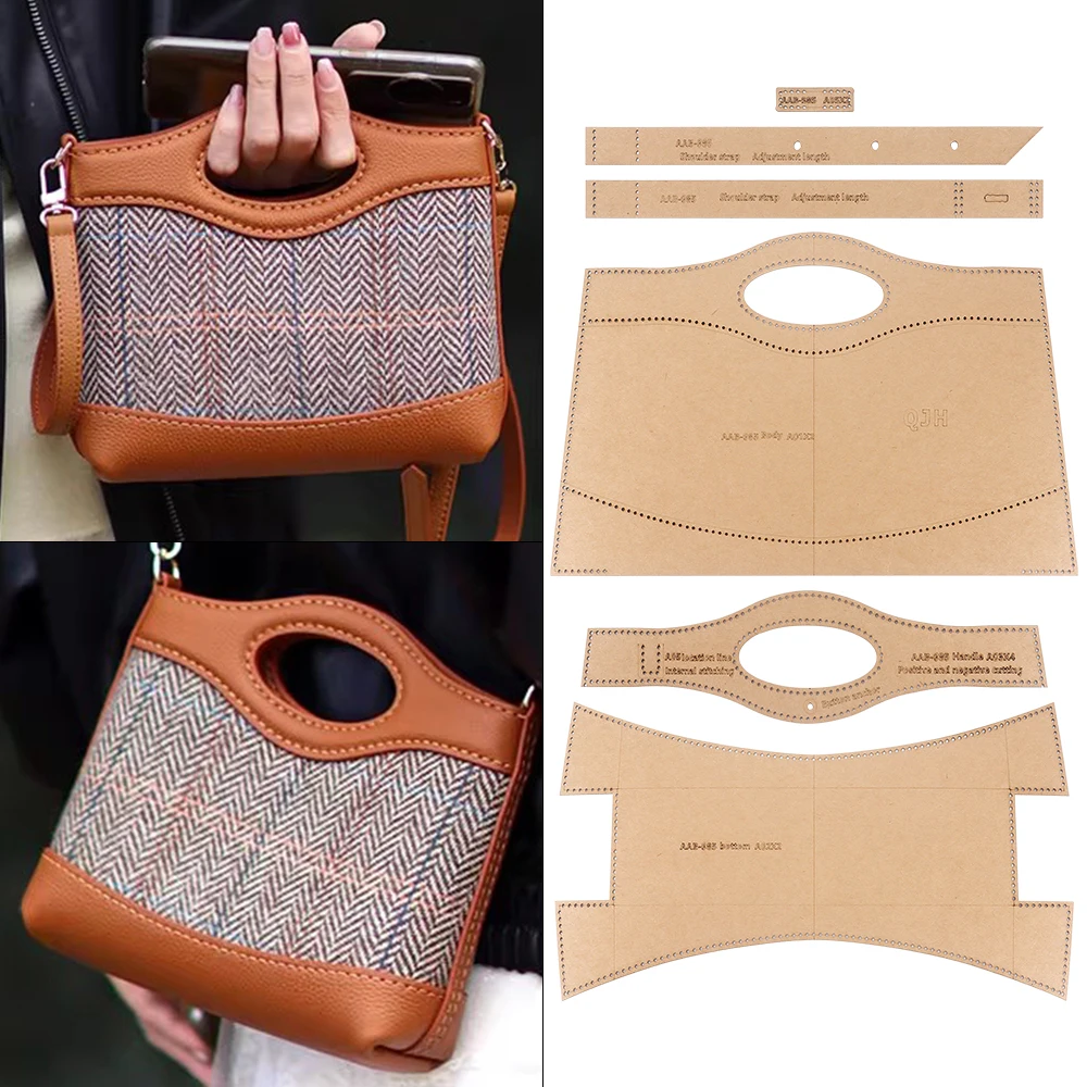 Leatherwork Patterns - DIYパッチワークハンドバッグの縫製パターン、ショルダーバッグ用クラフト紙テンプレート、DIYレザークラフトステンシル