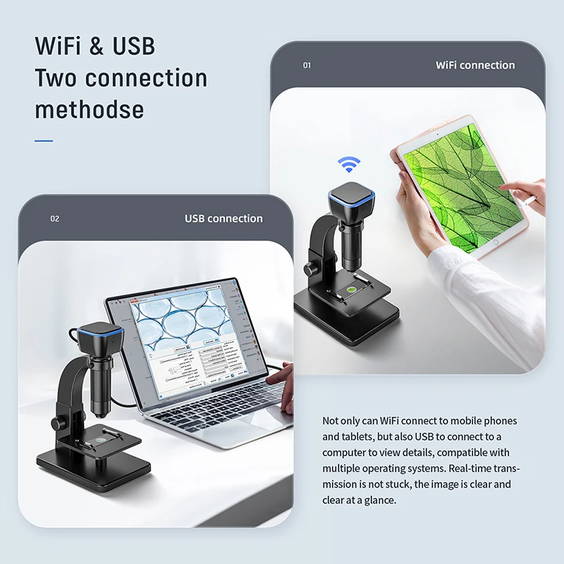 Wireless Digital Microscope 2000X Biological Microscope With Dual Lens 2.0MP USB Microscope Camera with Stand For IOS Android PC