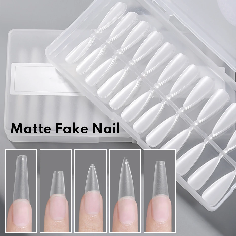 240pcs Matte Press On Nails Acrylic Tips Translucent Half Full Cover Artificial Nail Coffin Thin Long French Fake Tools Manicure