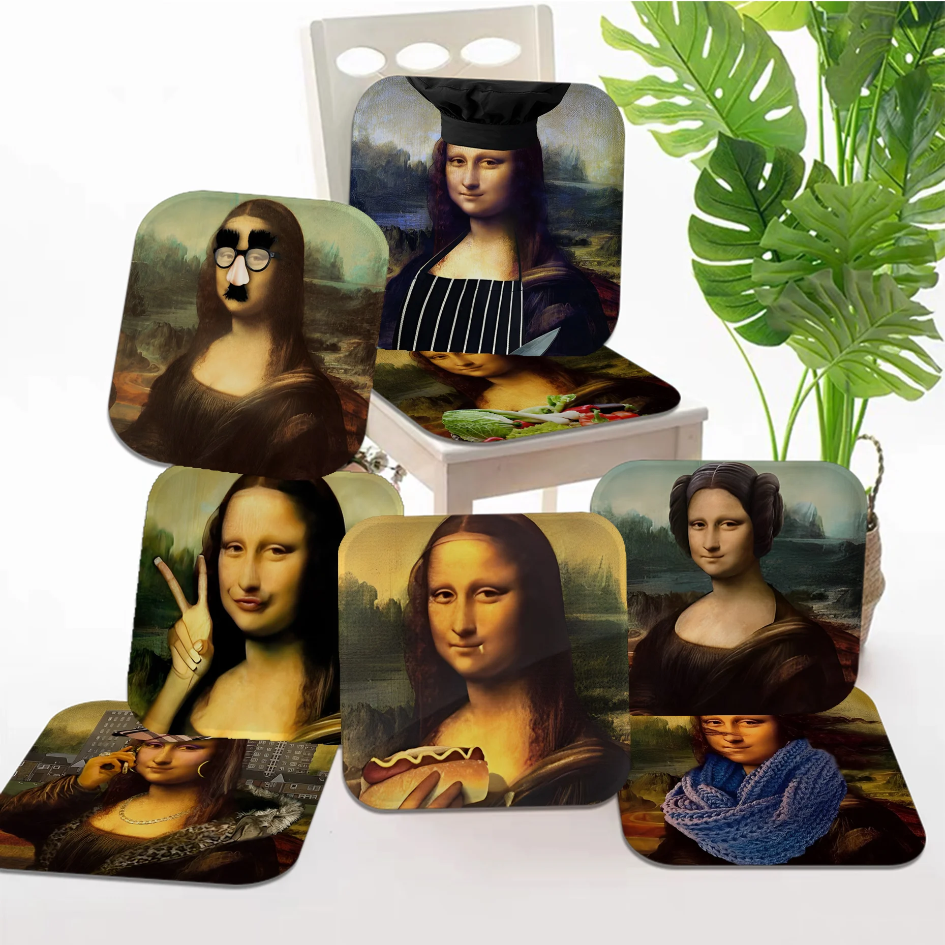 

Funny Prints Mona Lisa Art Seat Cushion Office Dining Stool Pad Sponge Sofa Mat Non-Slip Stool Seat Mat