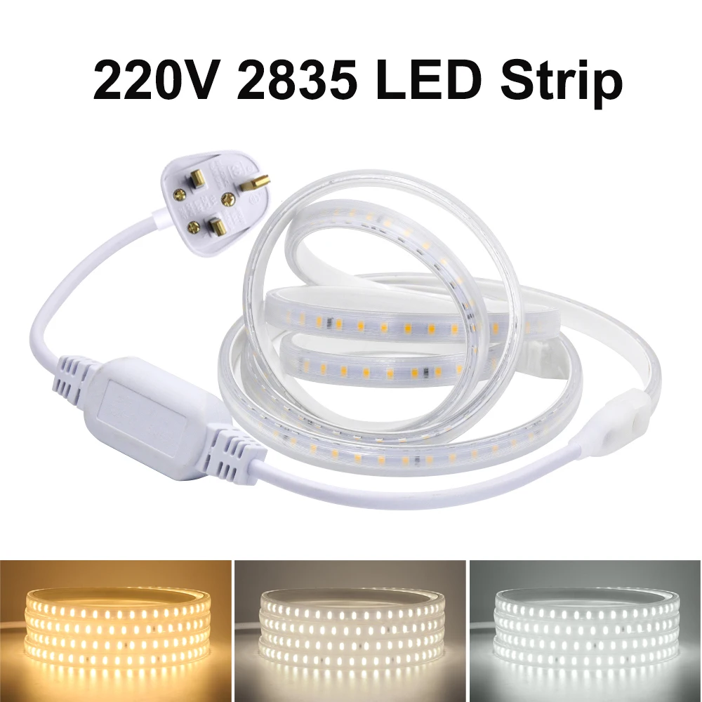 10m 20m LED Strip Lights 220V 2835 Waterproof LED Tape High Bright 120 LEDs/m Flexible Ribbon Outdoor Lamp With UK Power Plug