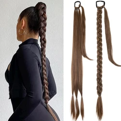 Extensiones de Cabello sintético de cola de caballo trenzada larga para mujer, cola de caballo negra y marrón con cuerda de pelo, fibra de alta temperatura, 34 pulgadas