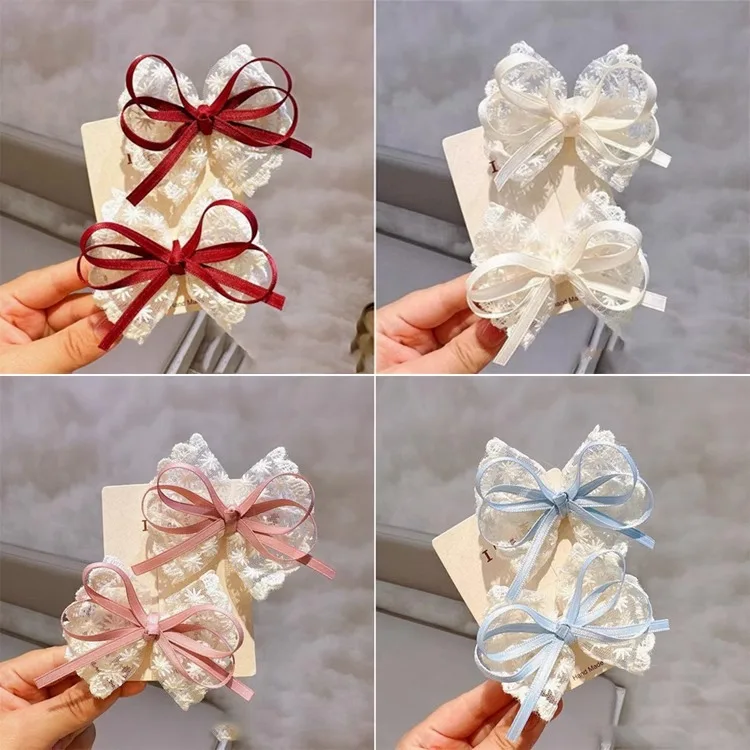 

2pcs Lace Bow Hair Clips Korean Sweet Bow Hair Clips Baby Girls Bangs Hairpin Children DIY Hairpins Headwear Hair Accessories