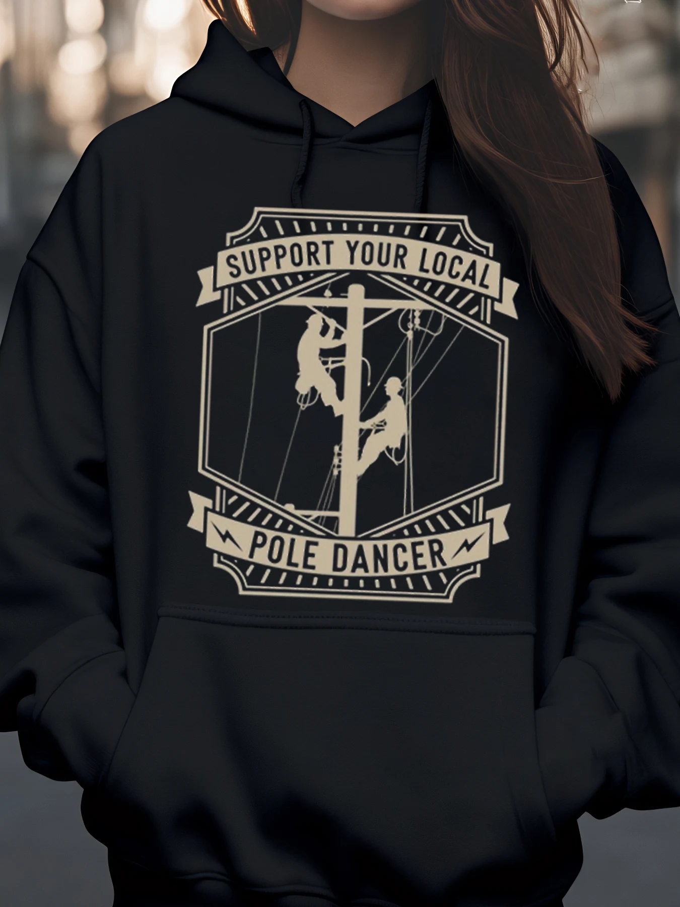 

Поддержите местную танцор на шесте. Толстовка с рисунком для женщин. Повседневная одежда. Уличная мода.