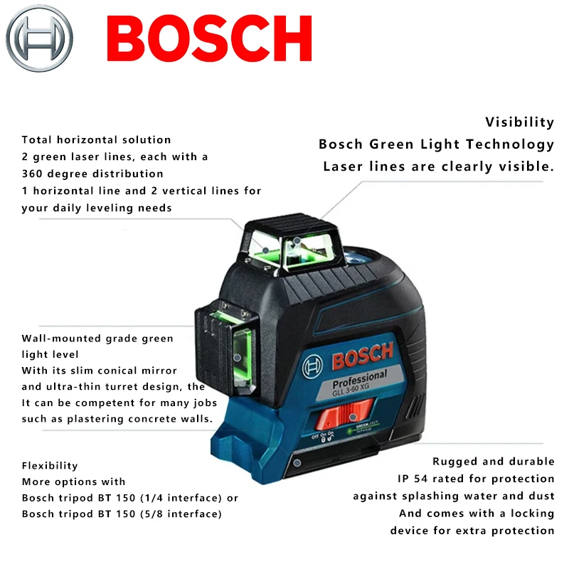 BOSCH GLL3-60XG 12 Lines Laser Level Green 3D Level Self-leveling 360 Horizontal Vertical Cross Measuring Tool