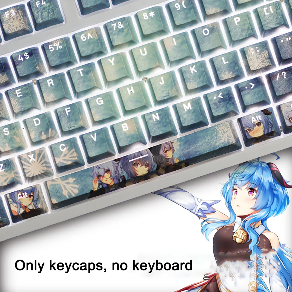 Imagem -06 - Genshin Impacto Keycaps Grupo Ganyu Keycaps Tintura Pbt Subbed Cereja Anime Gaming Key Caps Ansi 61 87 104 108 Chaves