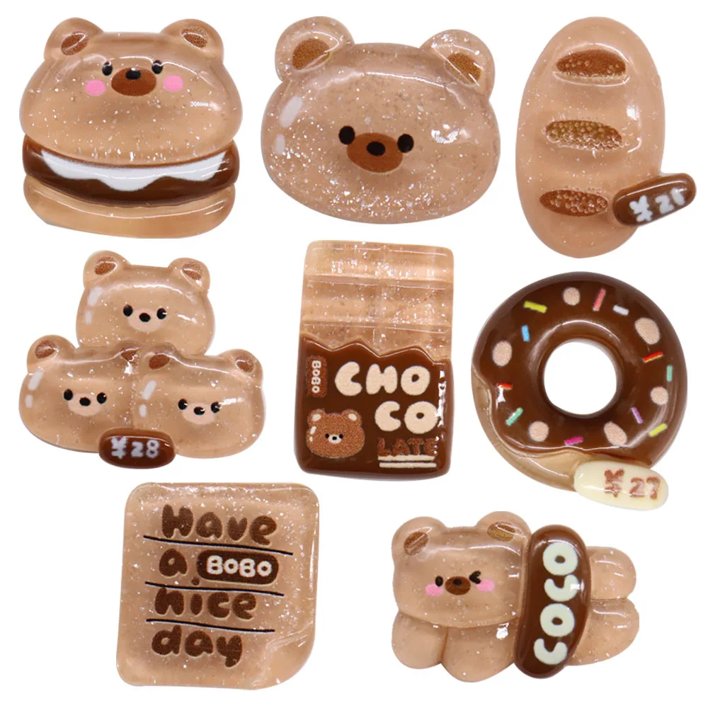 New Arrival 1-8pcs Crystal Cute Bear Bread Doughnut Hamburger Flowers Shoes Buckle DIY Kids Backpack Decorations