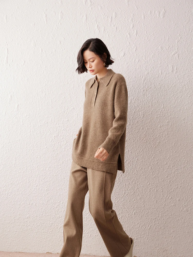 

Шикарный повседневный кашемировый свитер, роскошная женская одежда, пуловер с воротником-поло, осень-зима, модный трикотаж из 100% кашемира, толстый топ