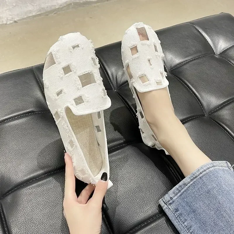 Women\'s Mesh Flat Bottomed Hollowed Out Cloth Shoes Summer Breathable Large Size Single Shoes Casual Shoes Women  Womenshoes