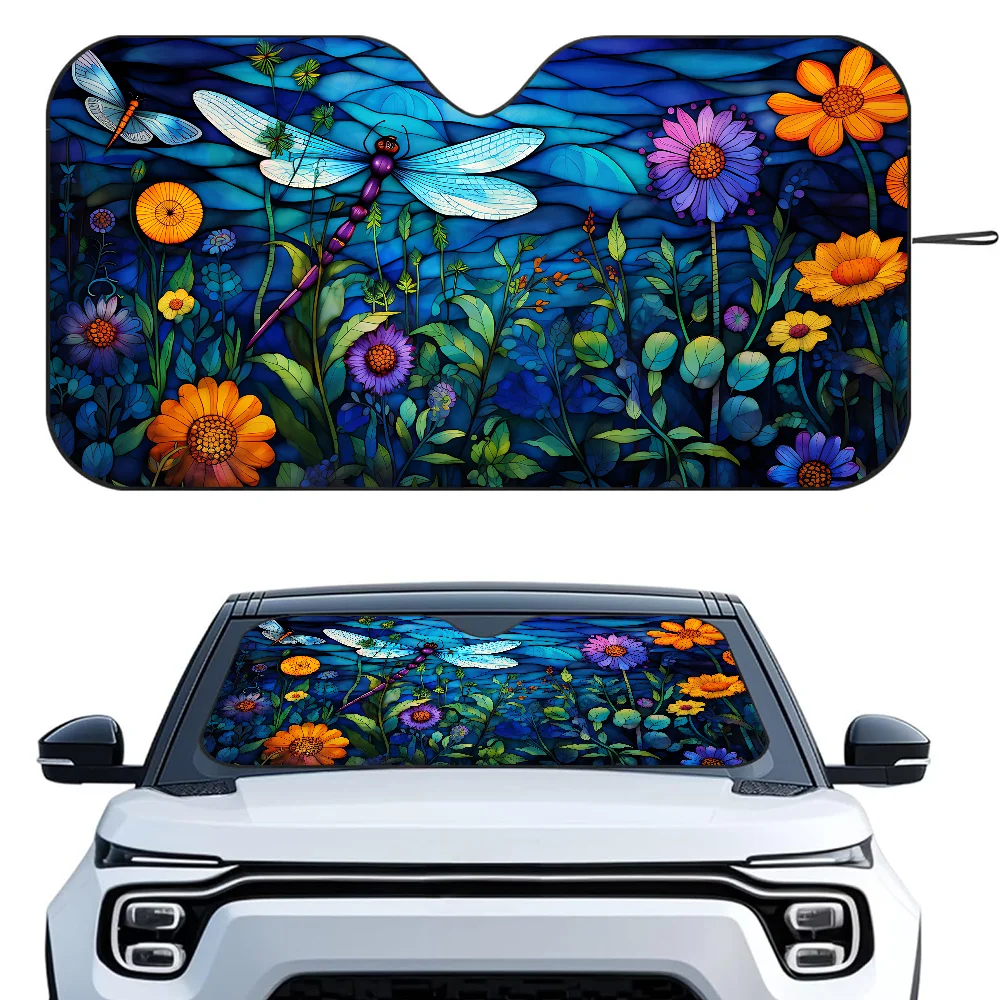 

Floral Dragonfly Car SunSha Heat-insulating Aluminum Film Windshield Sunshas UV Rays Blocks Car Sun Visor Protector