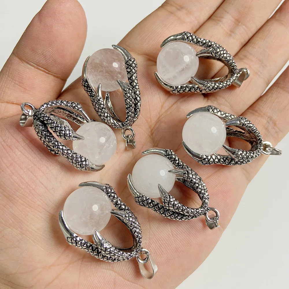 2pcs Punk Dragon Hand Shape Pendant Silver Color Hold Round Stone Gem Ball Necklaces Pendants For Making Men Jewelry Accessories view 6