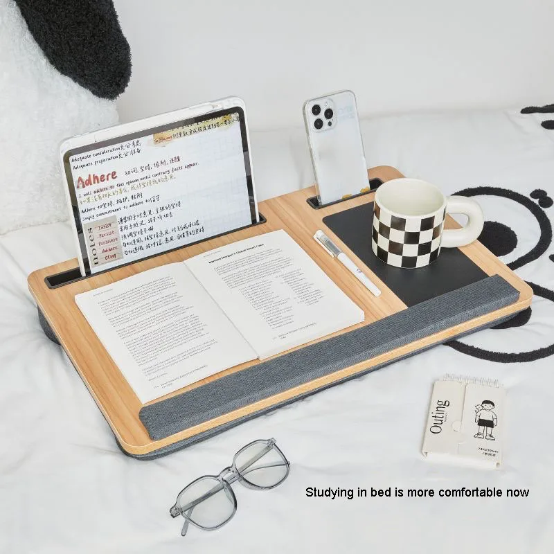 Anti Slip Knee Table Multi Purpose Bed Study Writing Laptop Desk Double Groove Tatami Computer Desk With Bar Embedded Mouse Pad