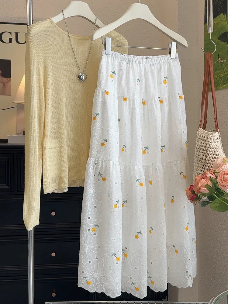 

Vintage Floral Printed Skirt Women's 2025 Summer New Gentle Sweet Skirts Casual Versatile Elastic High Waist A-Line Skirts