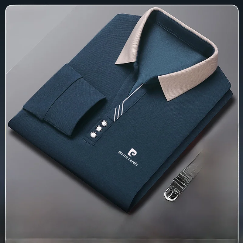 Camisa de seda de alta gama para hombre Pierre Cardin, estilo casual holgado de manga larga, corte clásico para caballero de negocios, primavera-otoño