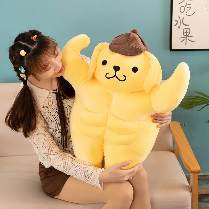Sanrio tamanho grande 80cm pompompurin músculo brinquedos de pelúcia tamanho grande adorável travesseiro macio presente crianças pom pom purin plushie bonecas