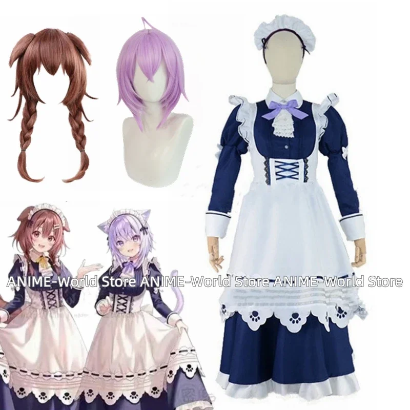 Anime Vtuber Hololive Inugami Korone Cosplay Costume Big-Faced Cat Maid Dress Unisex Activity Party Role Play Clothing S-3XL Wig