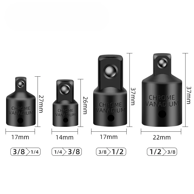 Impact Socket Adapter Set Cr Mo 1/2 3/8 1/4 Inch for Impact Driver for Auto Repair for Construction Work