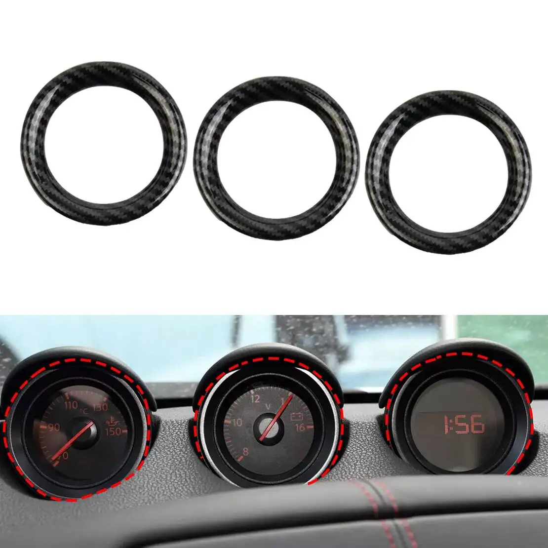 DWCX 3Pcs/Set Dashboard Instrument Meter Clock Ring Cover Trim Frame Fit for Nissan 370Z 2009 2010 2011 2012 2013 2014 2015-2020