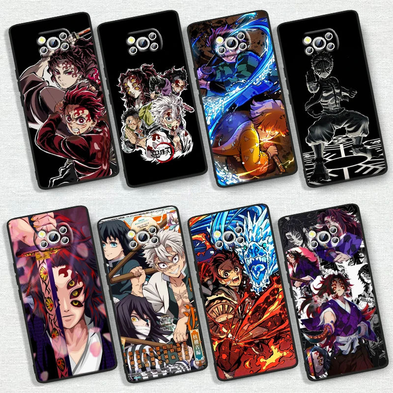 Demon Slayer Kimetsu No Yaiba For Xiaomi Poco X6 X5 X4 X3 F4 F3 NFC M6 M5 M4 GT S Pro 4G 5G C65 Black Soft Phone Case