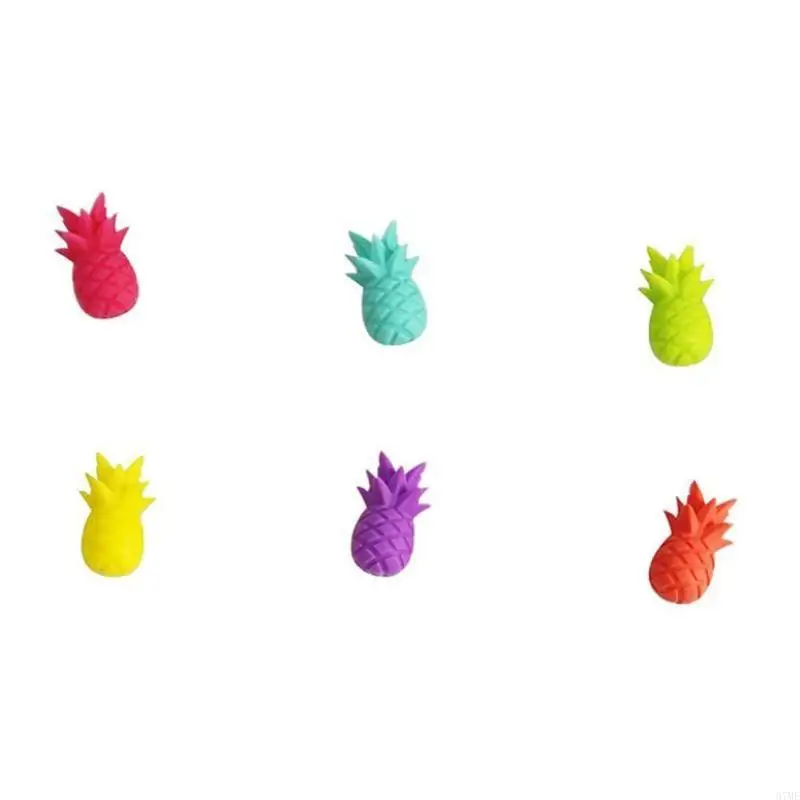37ME Wine Glass Markers Set of 6 Pineapple Silicone Drink Glass Charms Tags Identification Cup Labels Signs for Party